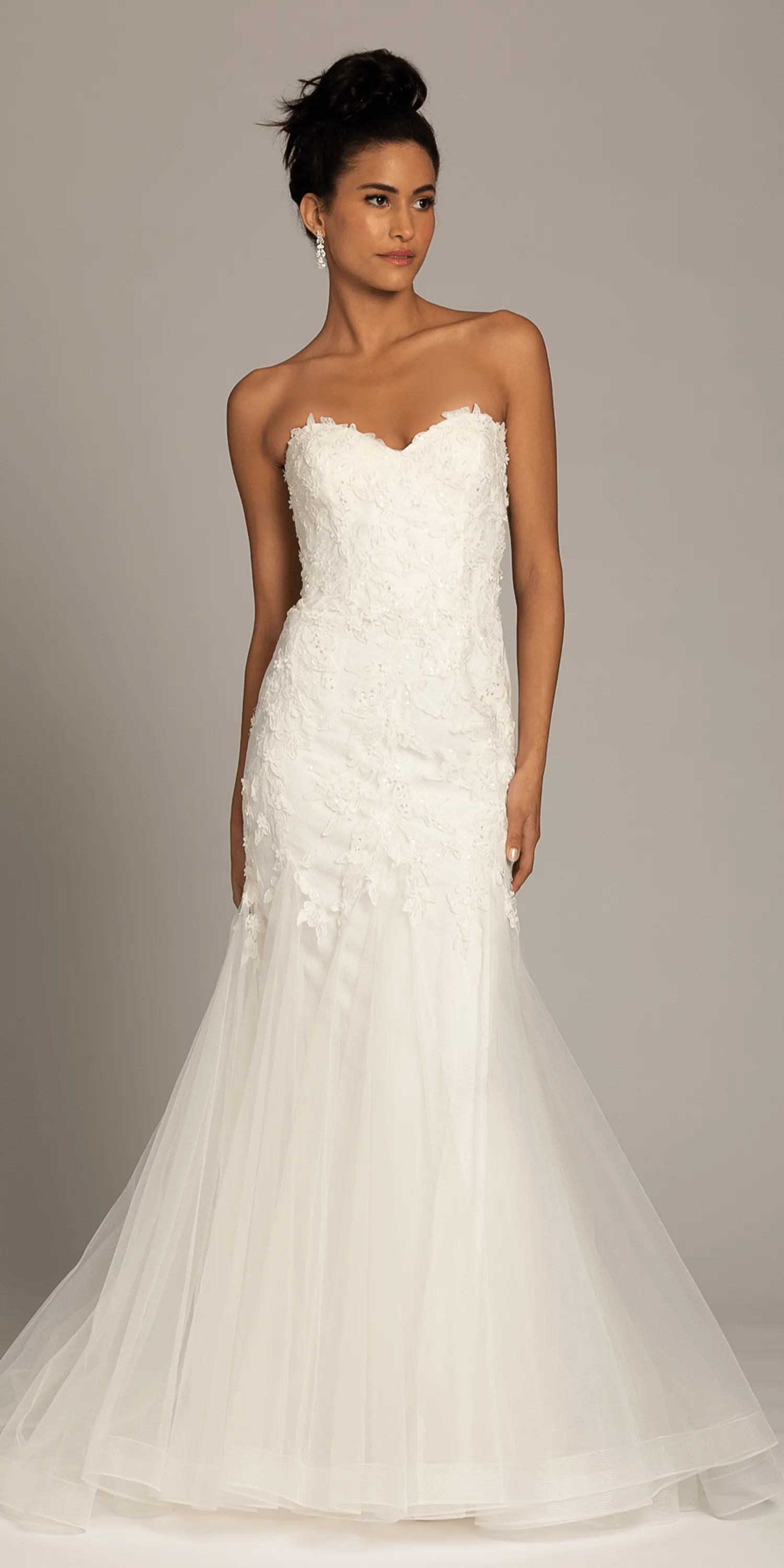 Corset Tie Back Embellished Tulle Mermaid Dress with Detachable Sleeves