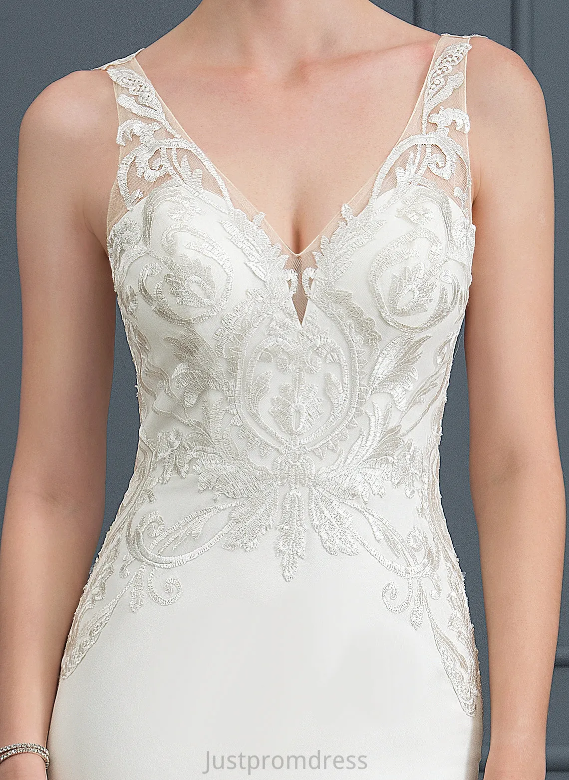 Court Crepe Stretch Dress Wedding V-neck Wedding Dresses Lace Train Justice Trumpet/Mermaid