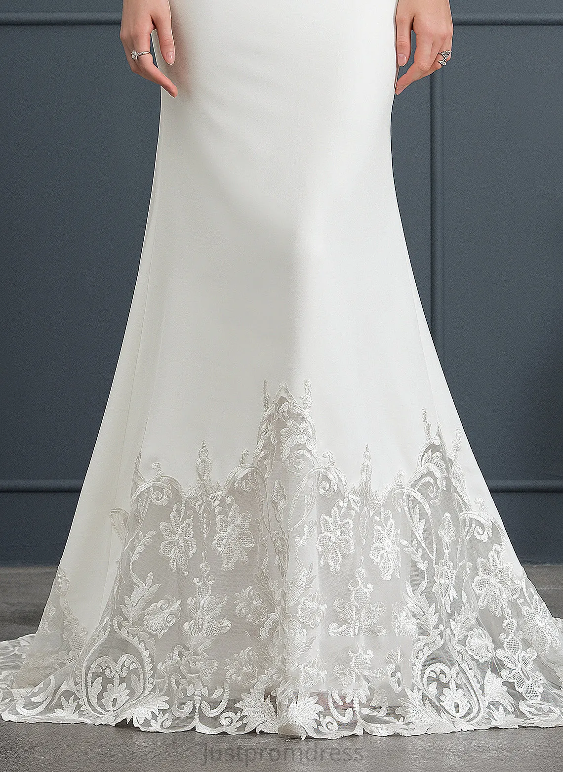 Court Crepe Stretch Dress Wedding V-neck Wedding Dresses Lace Train Justice Trumpet/Mermaid