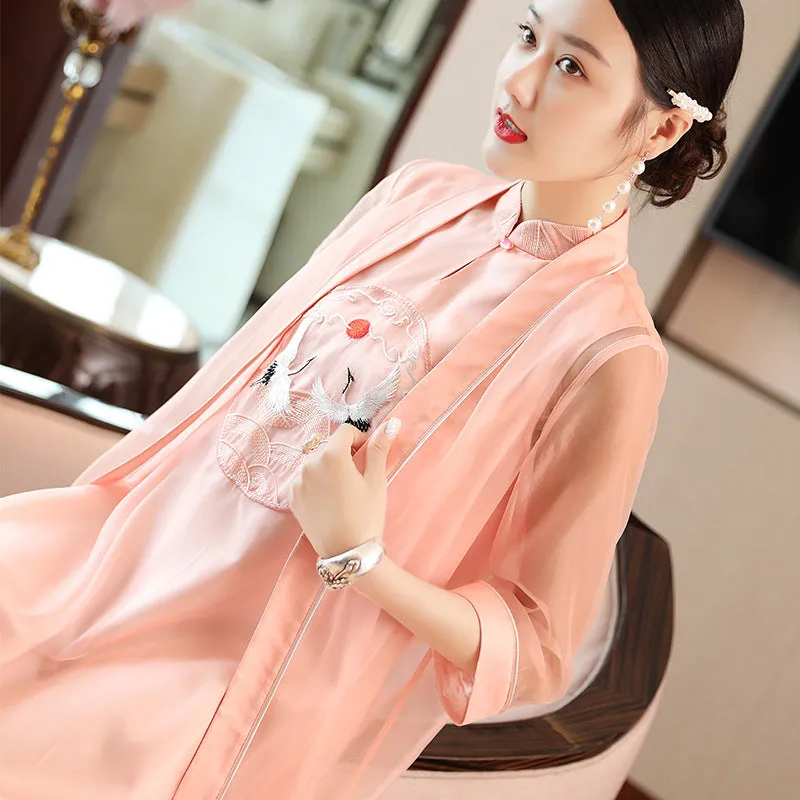 Cranes Embroidery Han Chinese Costume 2-piece Suit