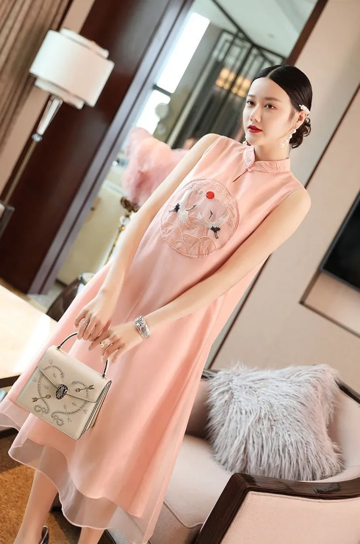 Cranes Embroidery Han Chinese Costume 2-piece Suit