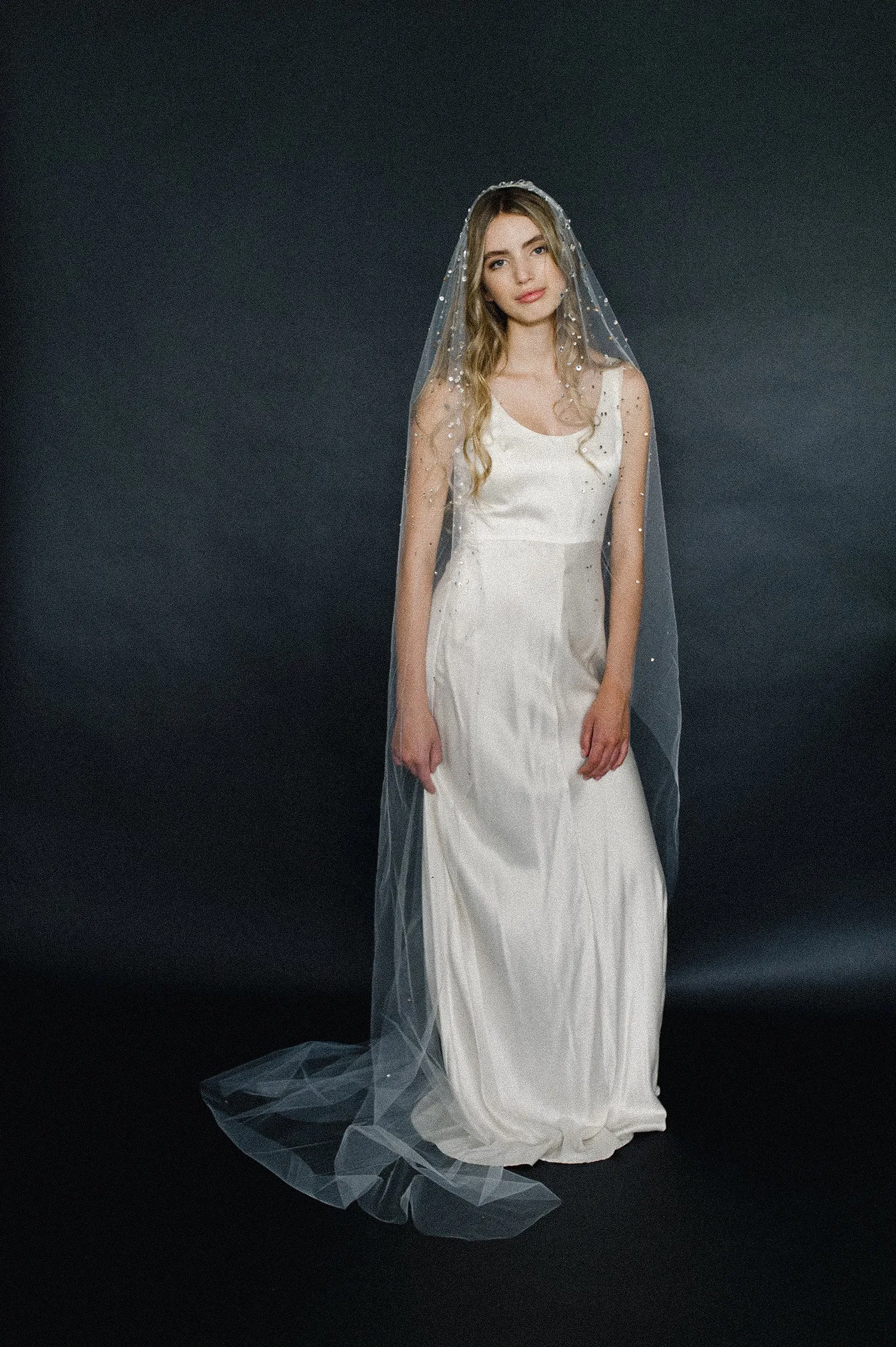 Crystal confetti train bridal veil - Style #2062