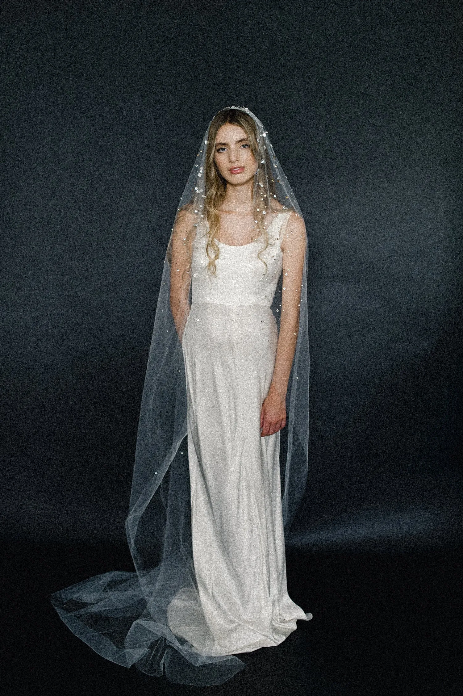 Crystal confetti train bridal veil - Style #2062