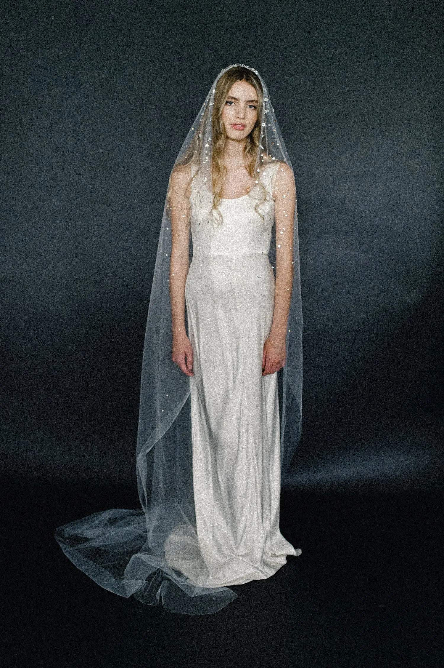 Crystal confetti train bridal veil - Style #2062