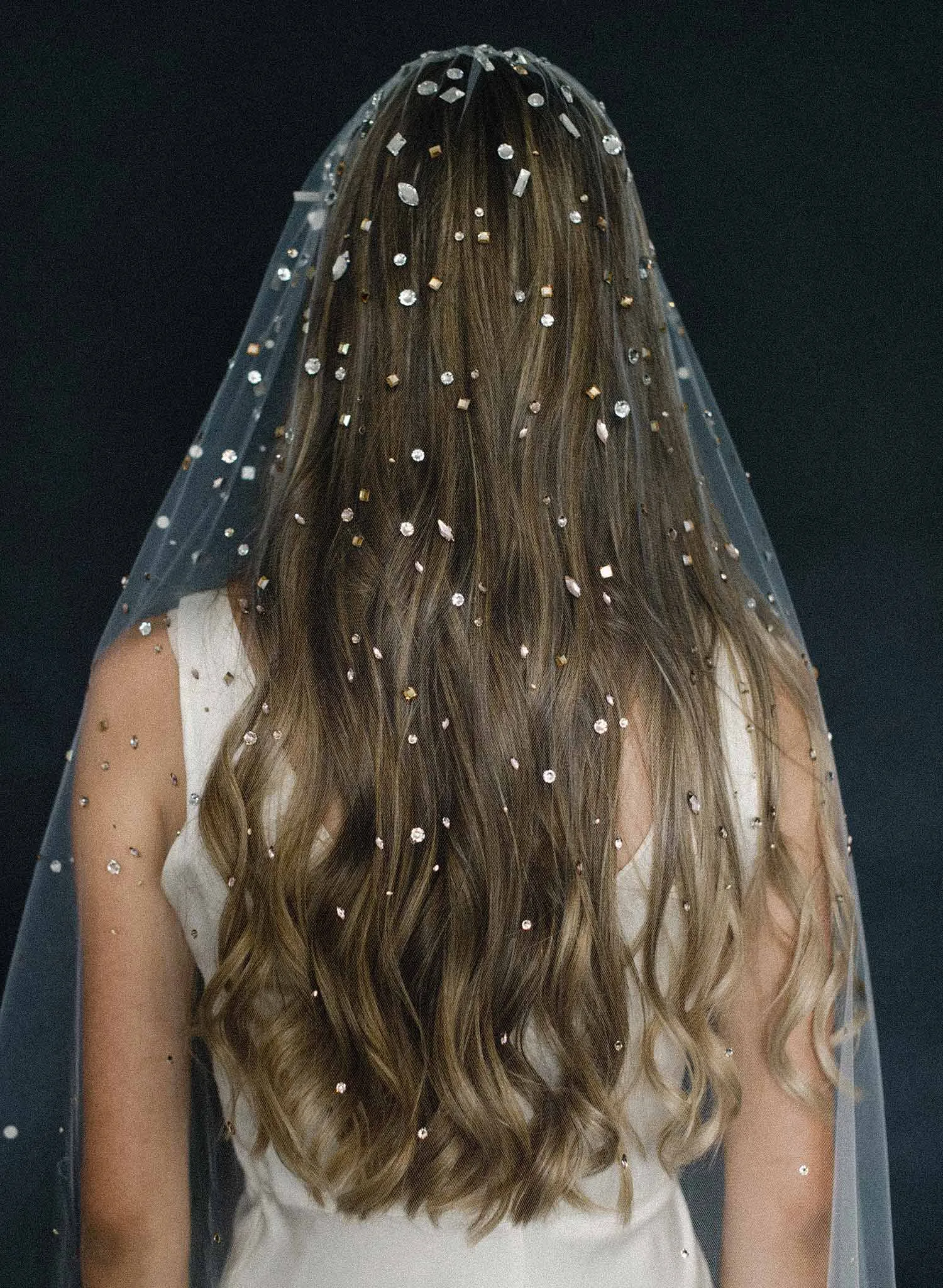 Crystal confetti train bridal veil - Style #2062
