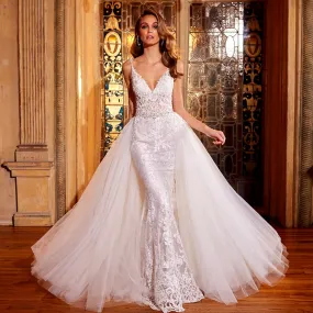 Crystal Lace Sexy Mermaid Wedding Dress With Detachable Train