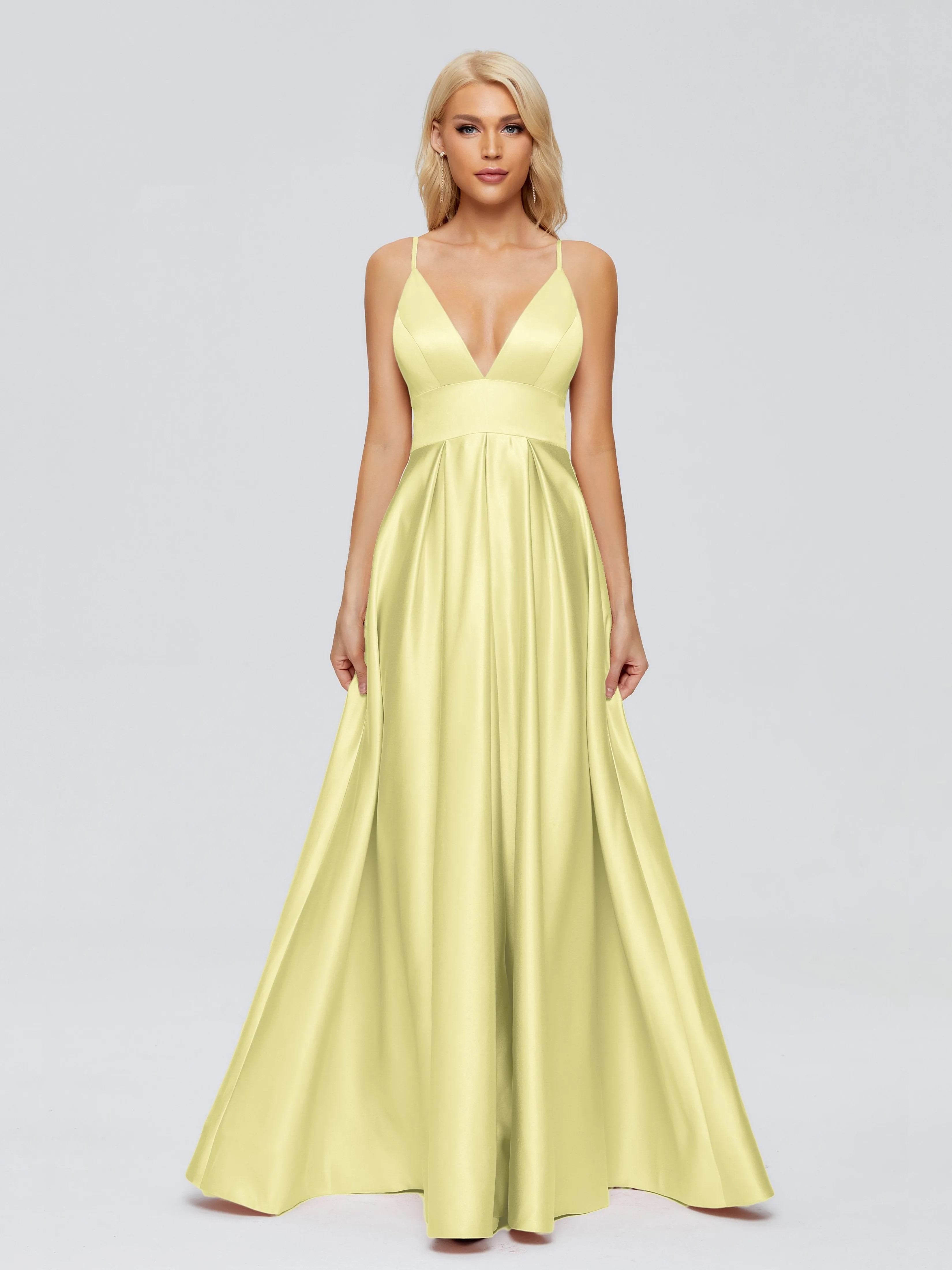 Daffodil Bridesmaid Dresses Spaghetti Straps Satin Long Bridesmaid Dresses