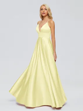 Daffodil Bridesmaid Dresses Spaghetti Straps Satin Long Bridesmaid Dresses