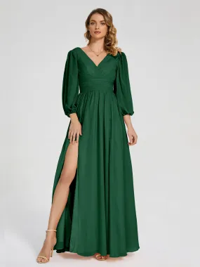 Dark Green Long Sleeve Bridesmaid Dresses Journey Long Sleeves Split Chiffon Bridesmaid Dresses