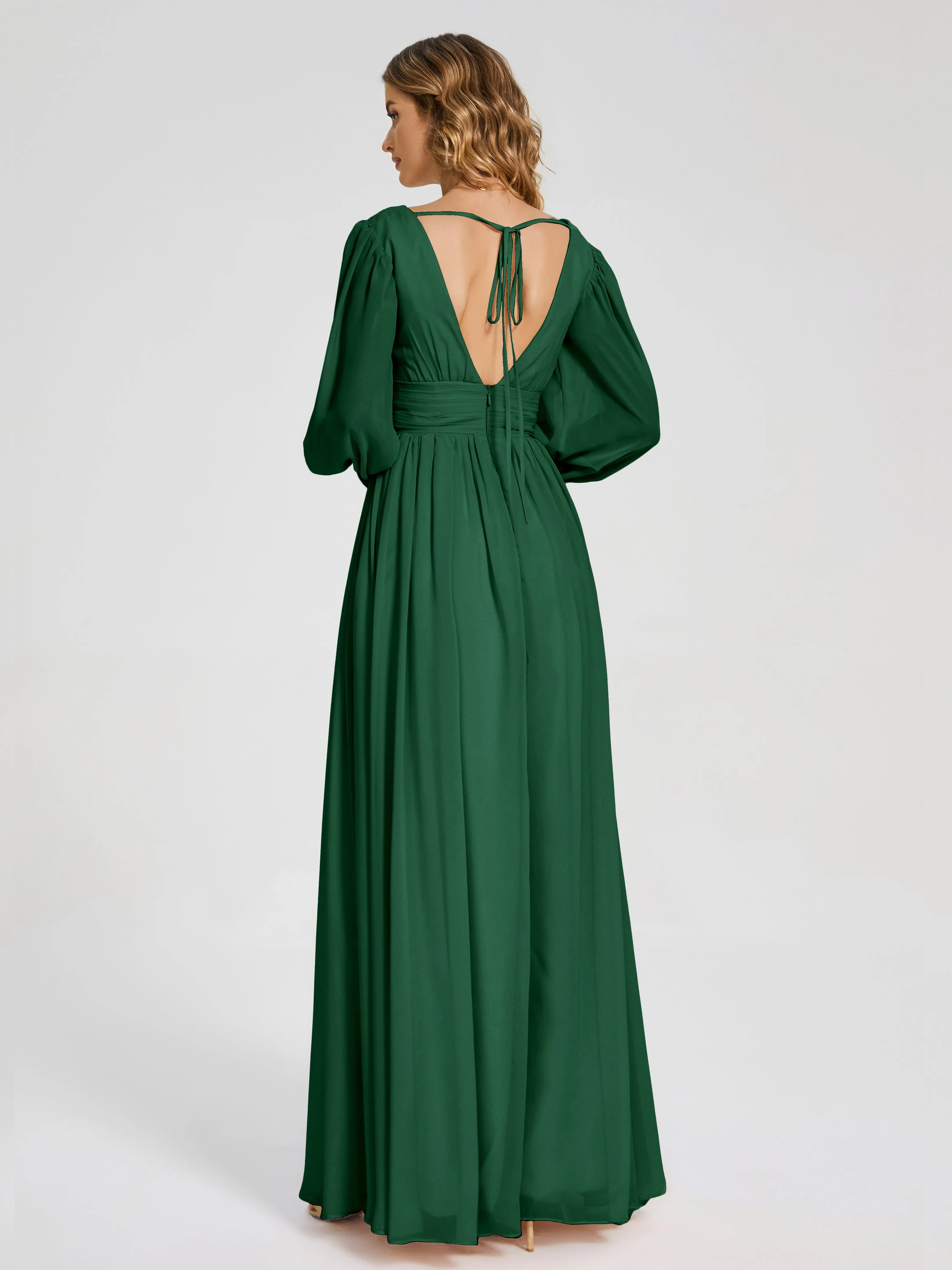 Dark Green Long Sleeve Bridesmaid Dresses Journey Long Sleeves Split Chiffon Bridesmaid Dresses
