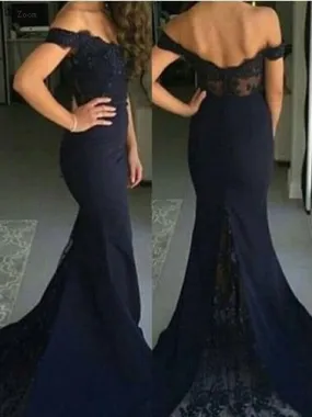 Dark Navy Lace Top Mermaid Long Formal Dress