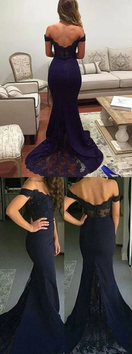 Dark Navy Lace Top Mermaid Long Formal Dress