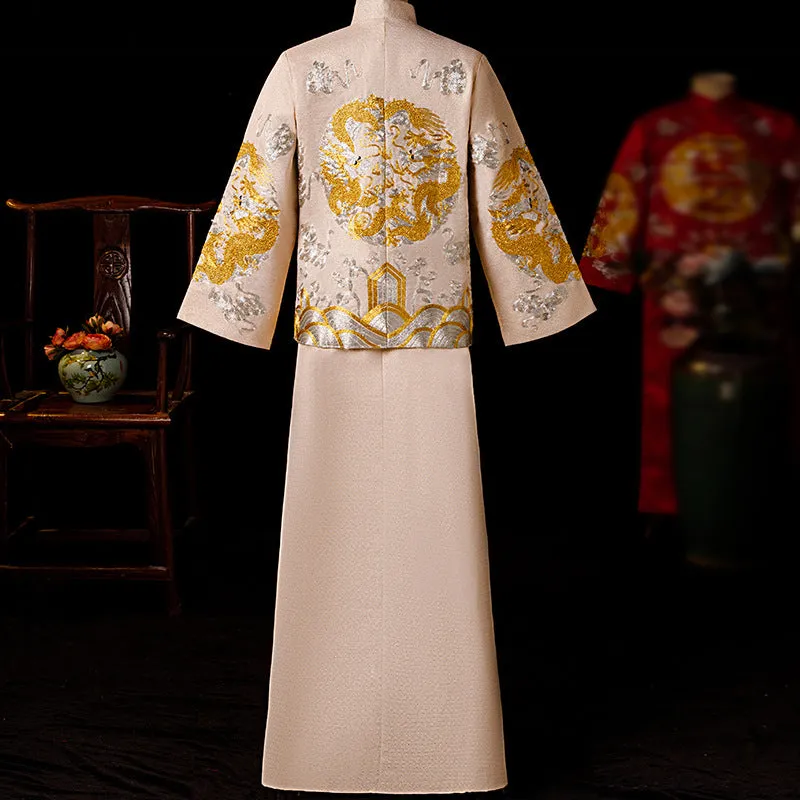 Dragon & Auspicious Embroidery Traditional Chinese Groom Suit Tunic Suit