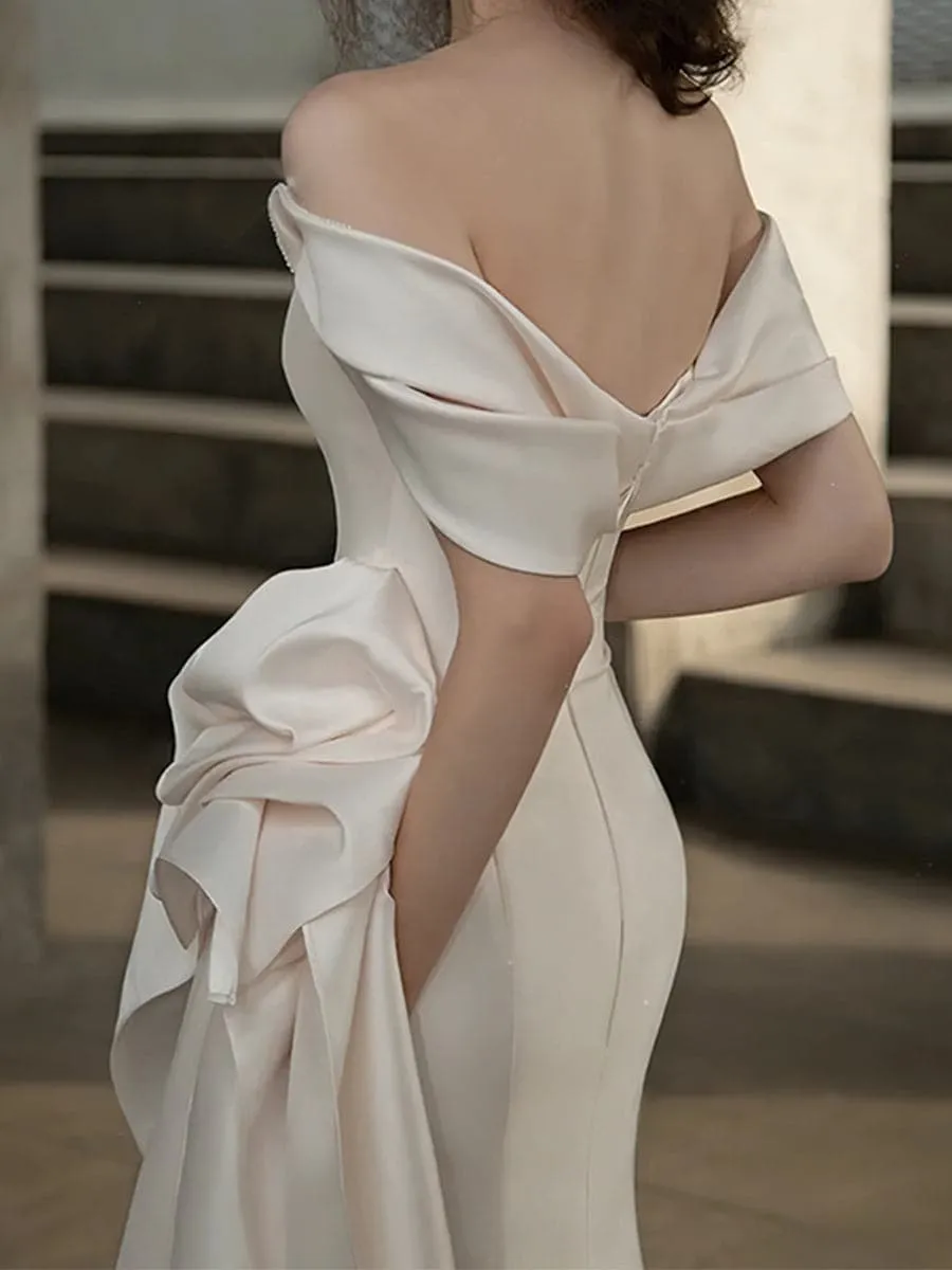 Draped Knotted Court Train Satin Wedding Dress MSW005