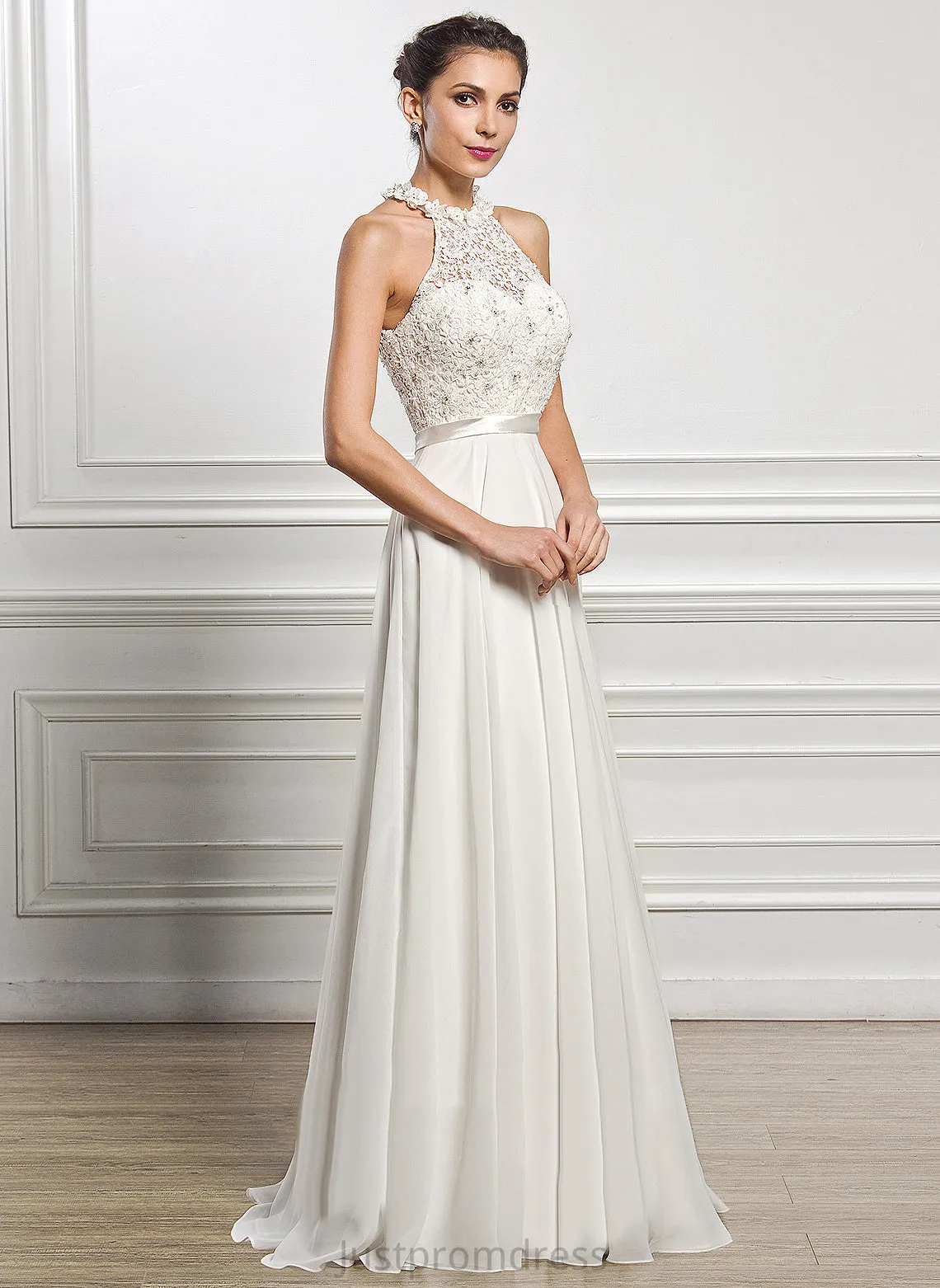 Dress Macie Chiffon Wedding Floor-Length Sequins A-Line Scoop Beading Neck With Wedding Dresses Lace