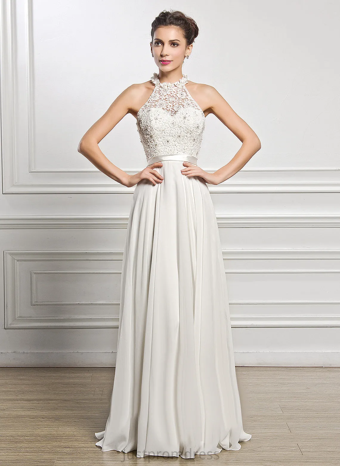 Dress Macie Chiffon Wedding Floor-Length Sequins A-Line Scoop Beading Neck With Wedding Dresses Lace