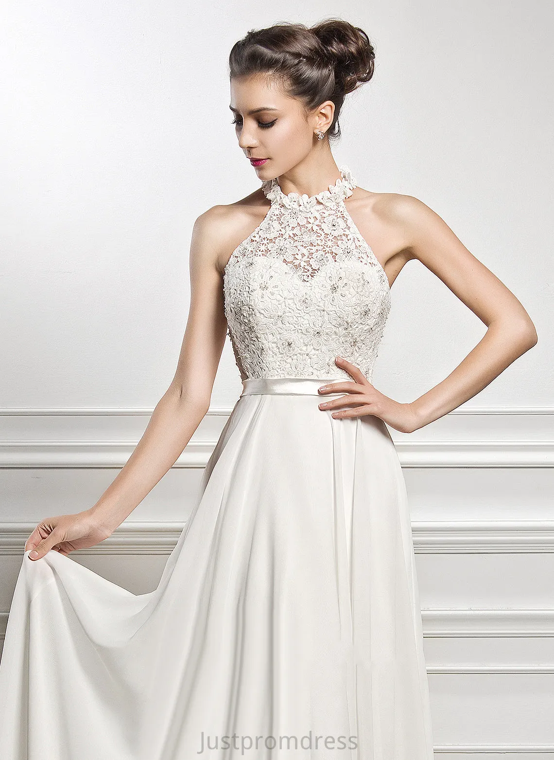 Dress Macie Chiffon Wedding Floor-Length Sequins A-Line Scoop Beading Neck With Wedding Dresses Lace
