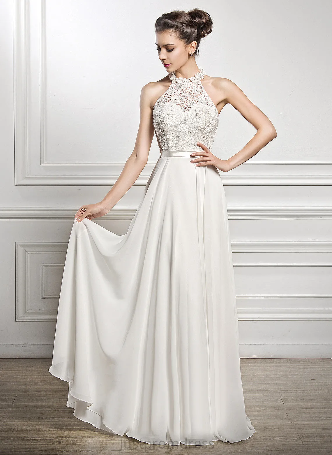 Dress Macie Chiffon Wedding Floor-Length Sequins A-Line Scoop Beading Neck With Wedding Dresses Lace