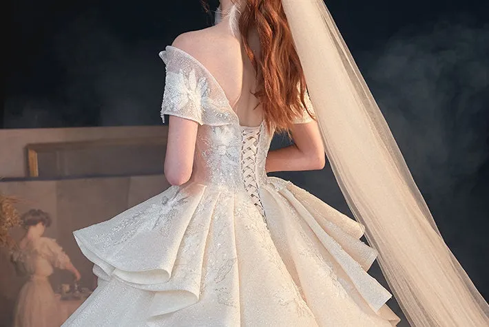 Ealy Spring 2023 One-shoulder fantasy retro starry sky trailing wedding dress- Stayr