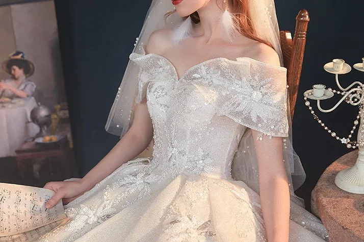 Ealy Spring 2023 One-shoulder fantasy retro starry sky trailing wedding dress- Stayr