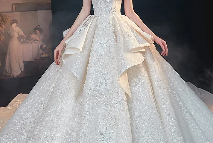 Ealy Spring 2023 One-shoulder fantasy retro starry sky trailing wedding dress- Stayr