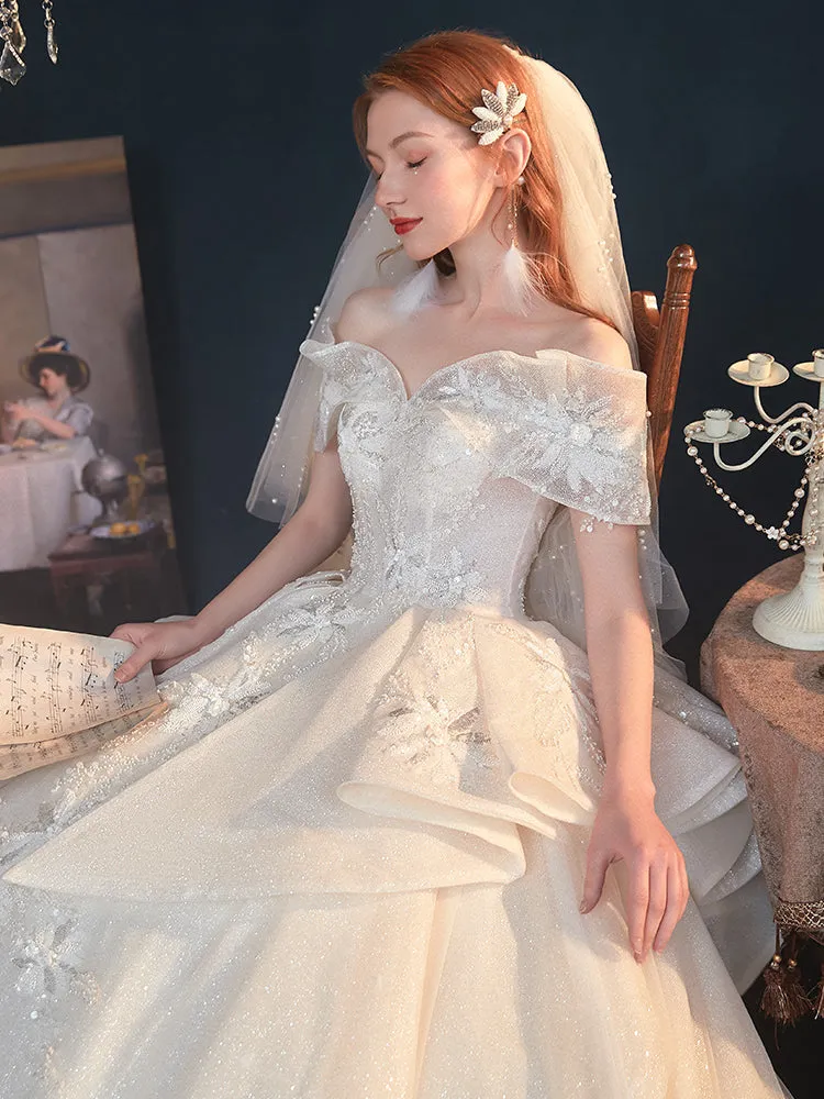 Ealy Spring 2023 One-shoulder fantasy retro starry sky trailing wedding dress- Stayr