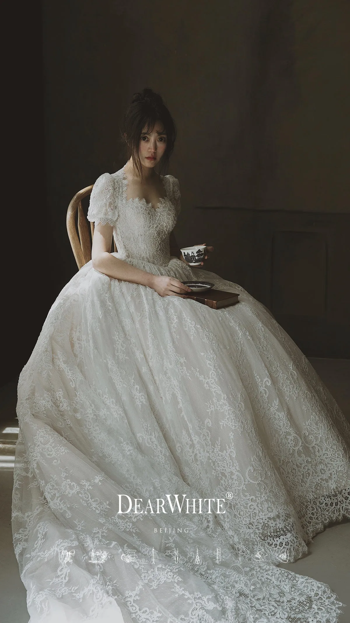 Early Spring 2023 heart original big trailing lace wedding bridal dress- Alice of Hearts
