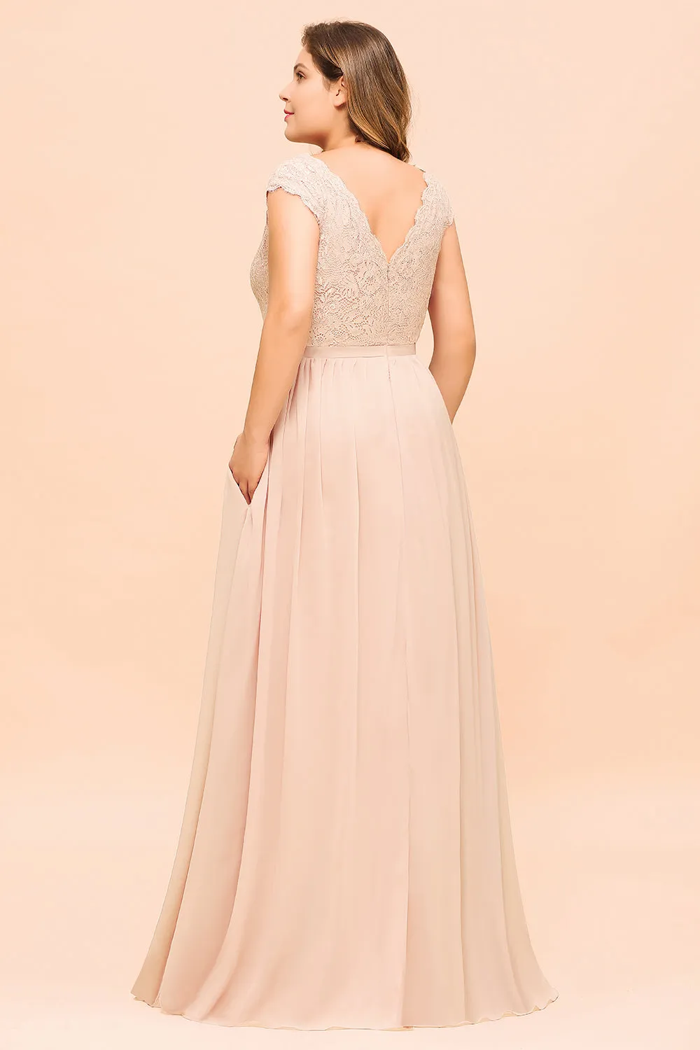 Elegant A-line Jewel Chiffon Long Plus Size Bridesmaid Dresses with Slit