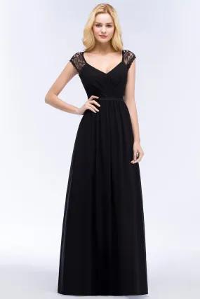 Elegant Long Mermaid Lace V-Neck Chiffon Bridesmaid Dresses with Sash