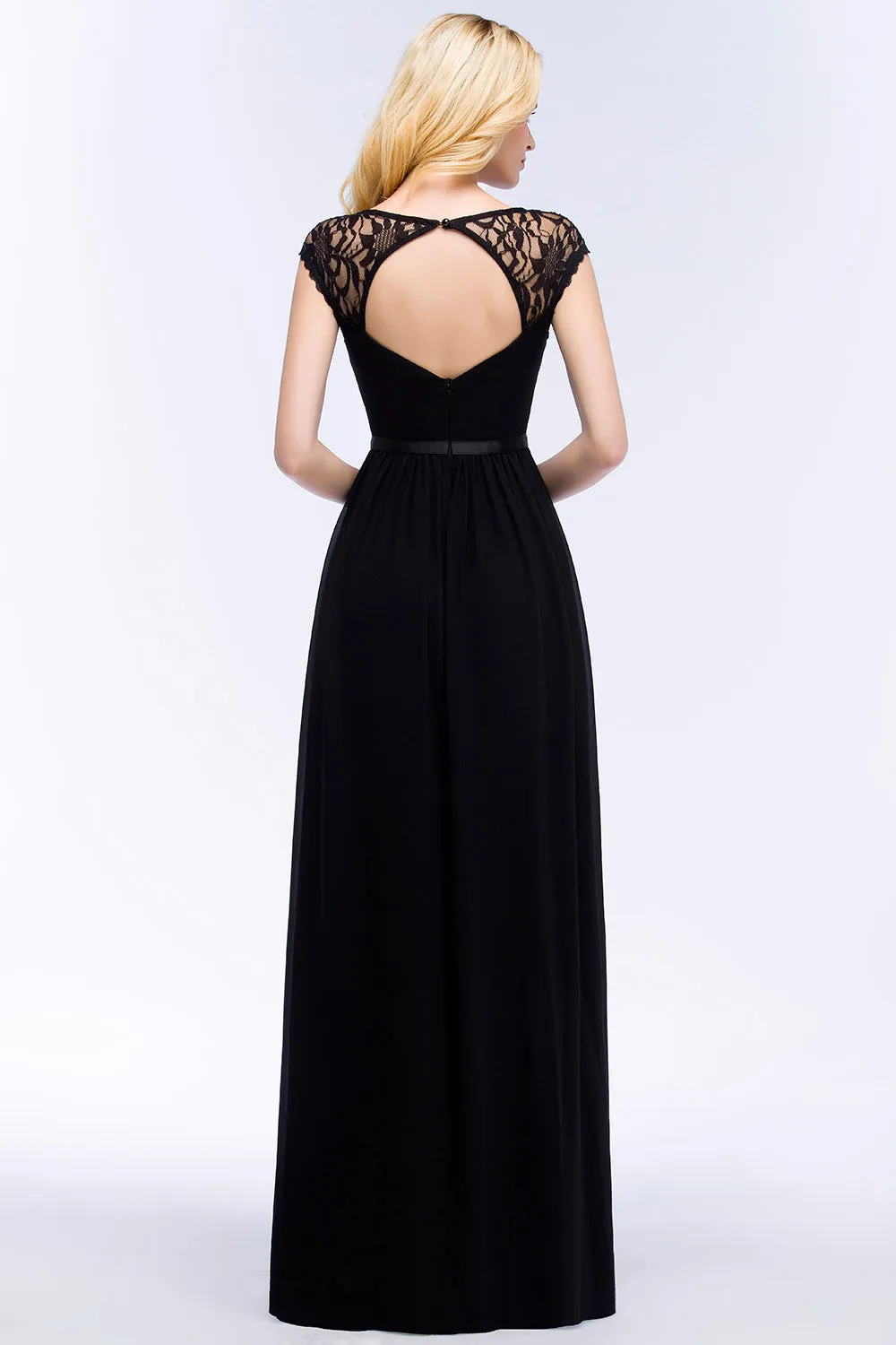 Elegant Long Mermaid Lace V-Neck Chiffon Bridesmaid Dresses with Sash