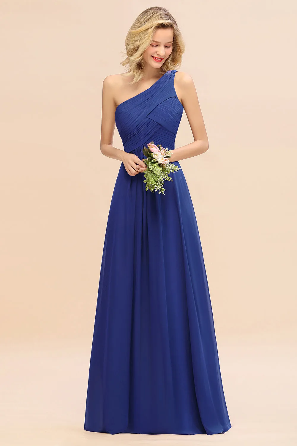 Elegant Long One Shoulder Chiffon Bridesmaid Dress