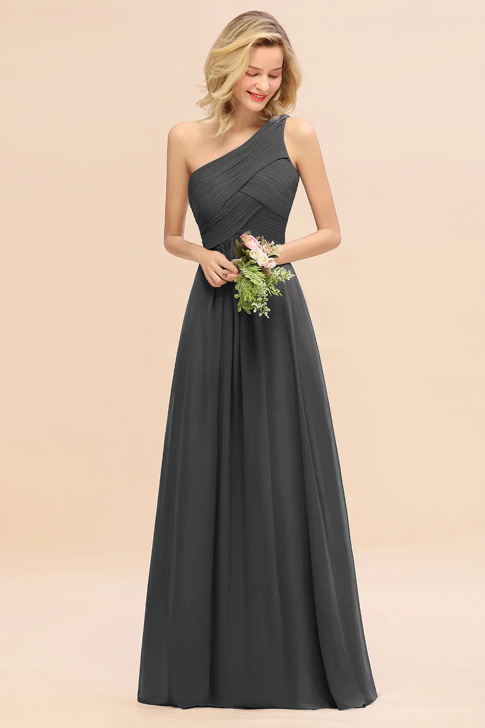 Elegant Long One Shoulder Chiffon Bridesmaid Dress