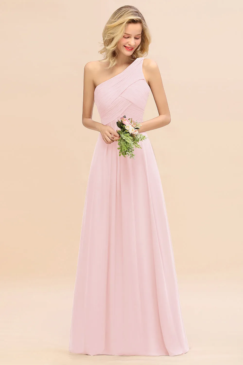 Elegant Long One Shoulder Chiffon Bridesmaid Dress