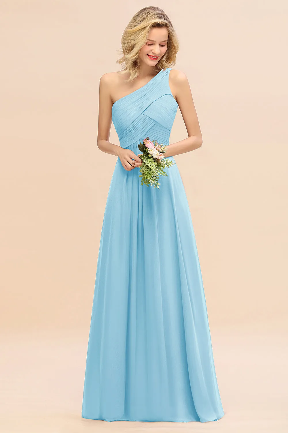 Elegant Long One Shoulder Chiffon Bridesmaid Dress