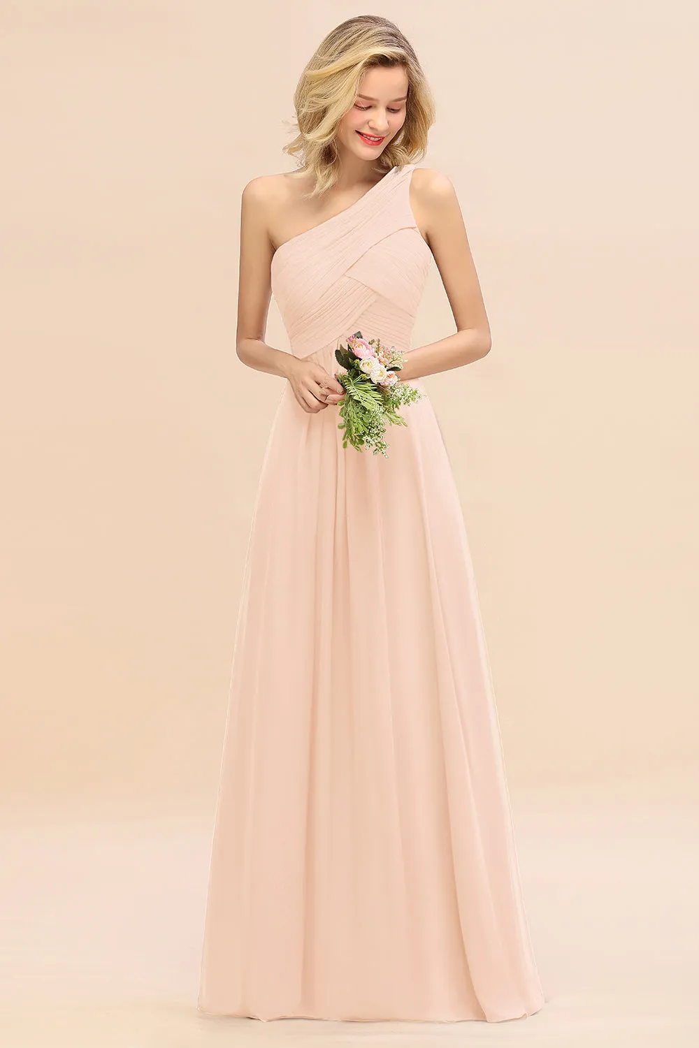 Elegant Long One Shoulder Chiffon Bridesmaid Dress