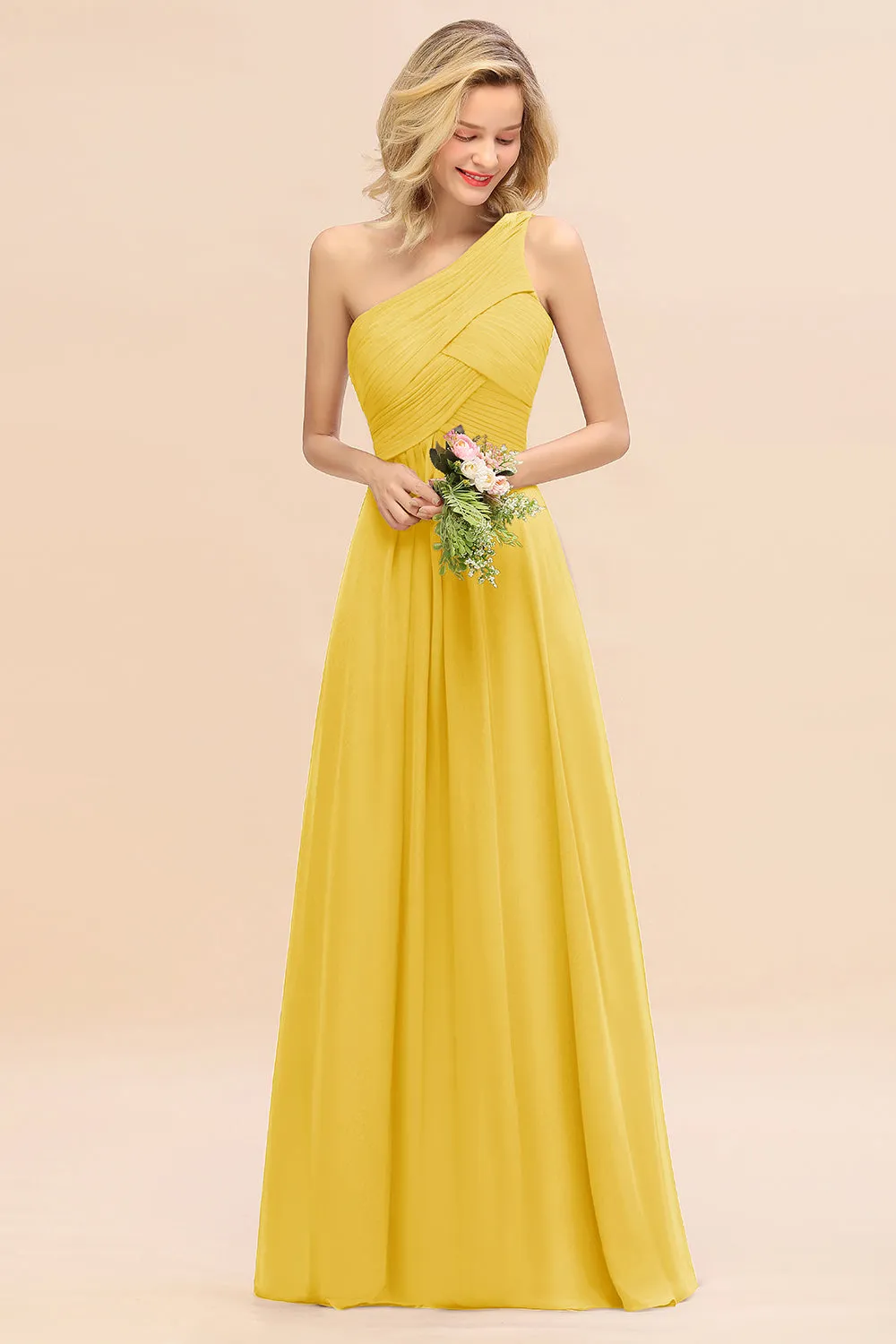 Elegant Long One Shoulder Chiffon Bridesmaid Dress