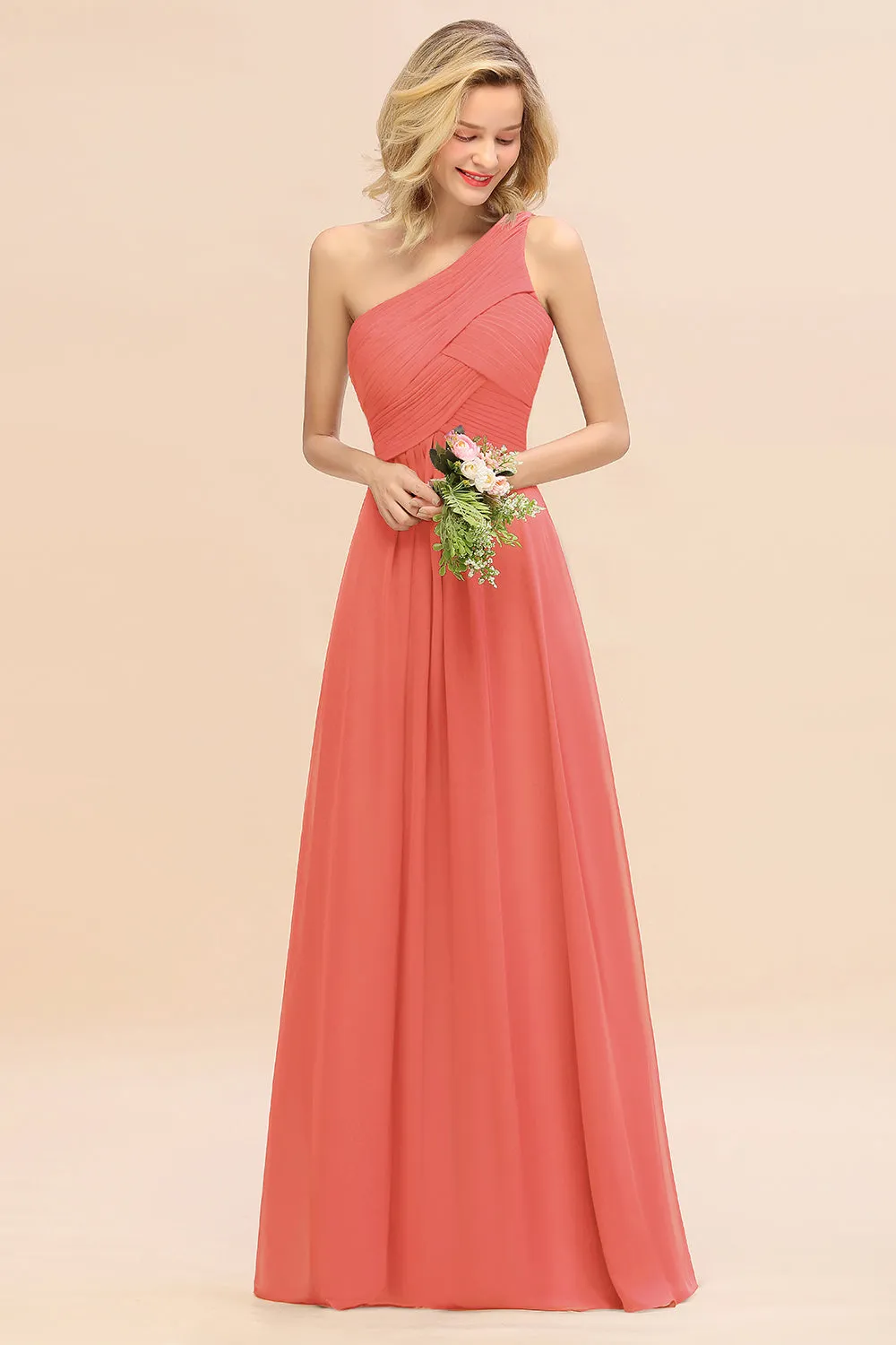 Elegant Long One Shoulder Chiffon Bridesmaid Dress