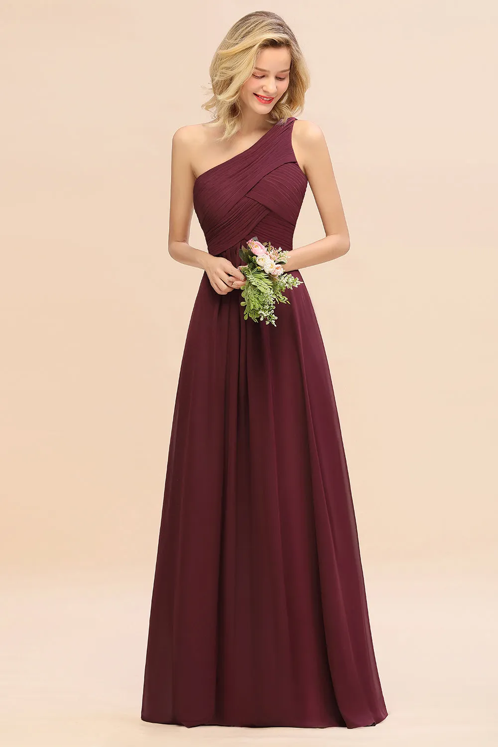 Elegant Long One Shoulder Chiffon Bridesmaid Dress