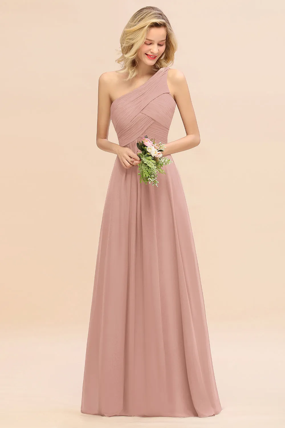 Elegant Long One Shoulder Chiffon Bridesmaid Dress
