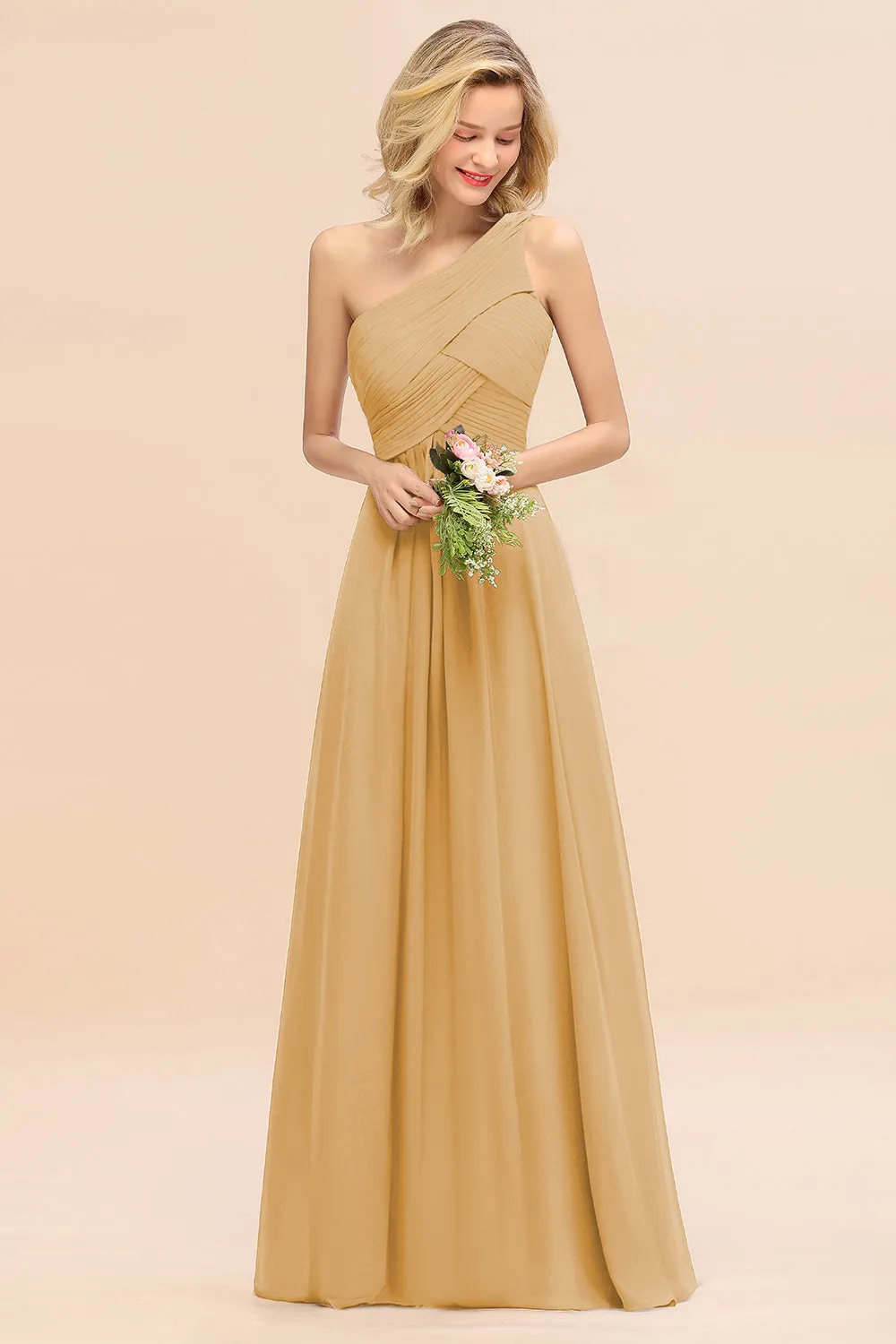 Elegant Long One Shoulder Chiffon Bridesmaid Dress