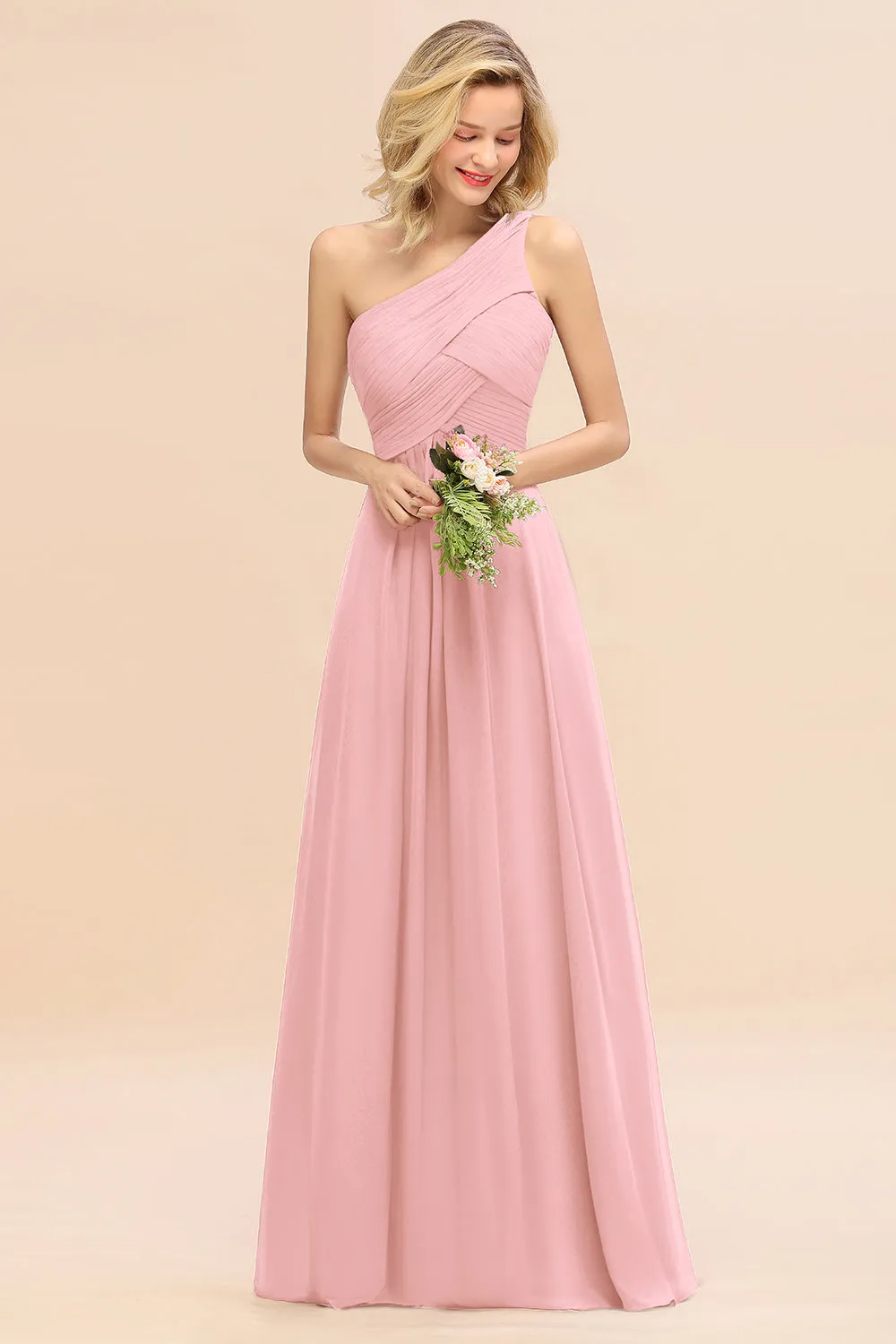 Elegant Long One Shoulder Chiffon Bridesmaid Dress