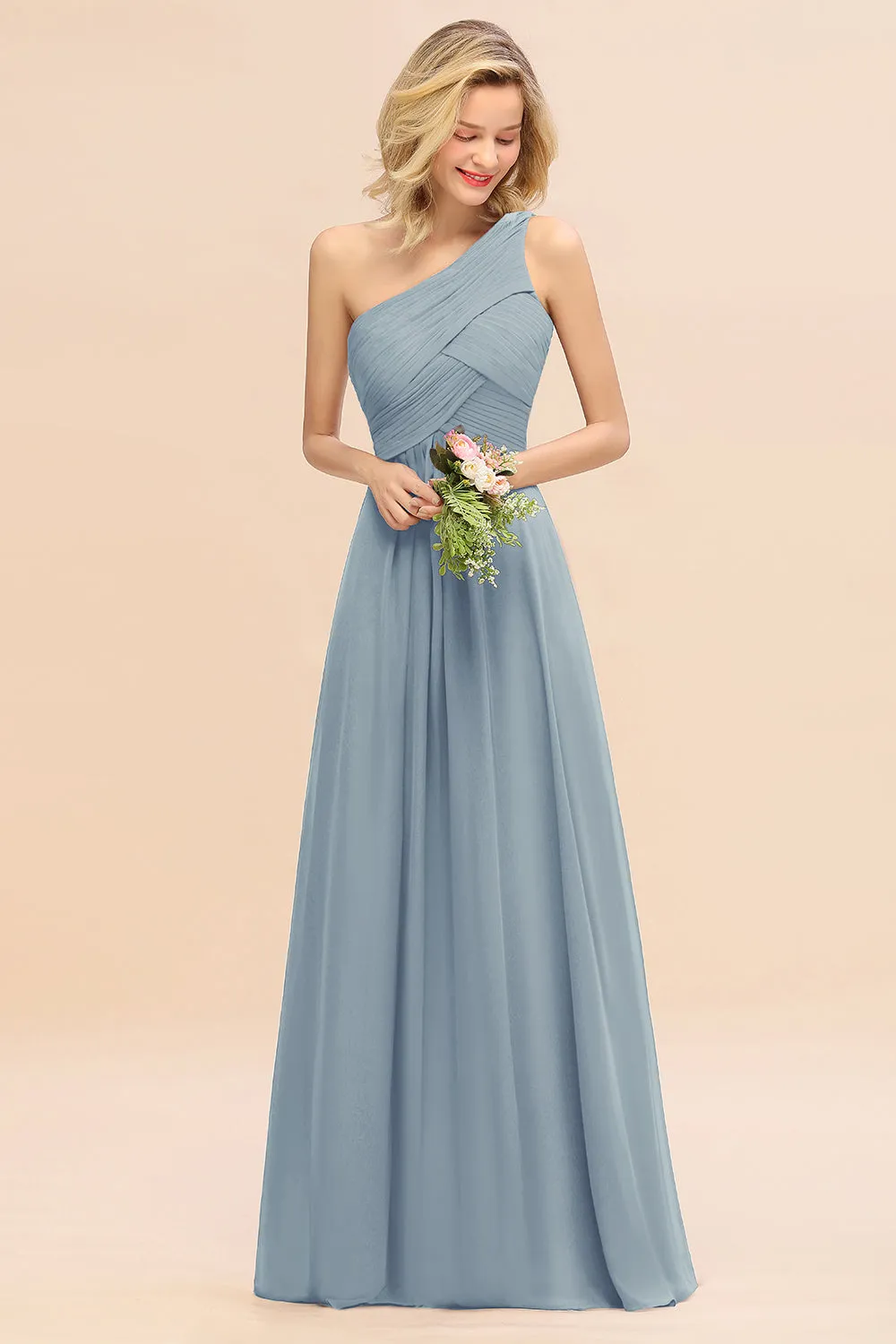 Elegant Long One Shoulder Chiffon Bridesmaid Dress