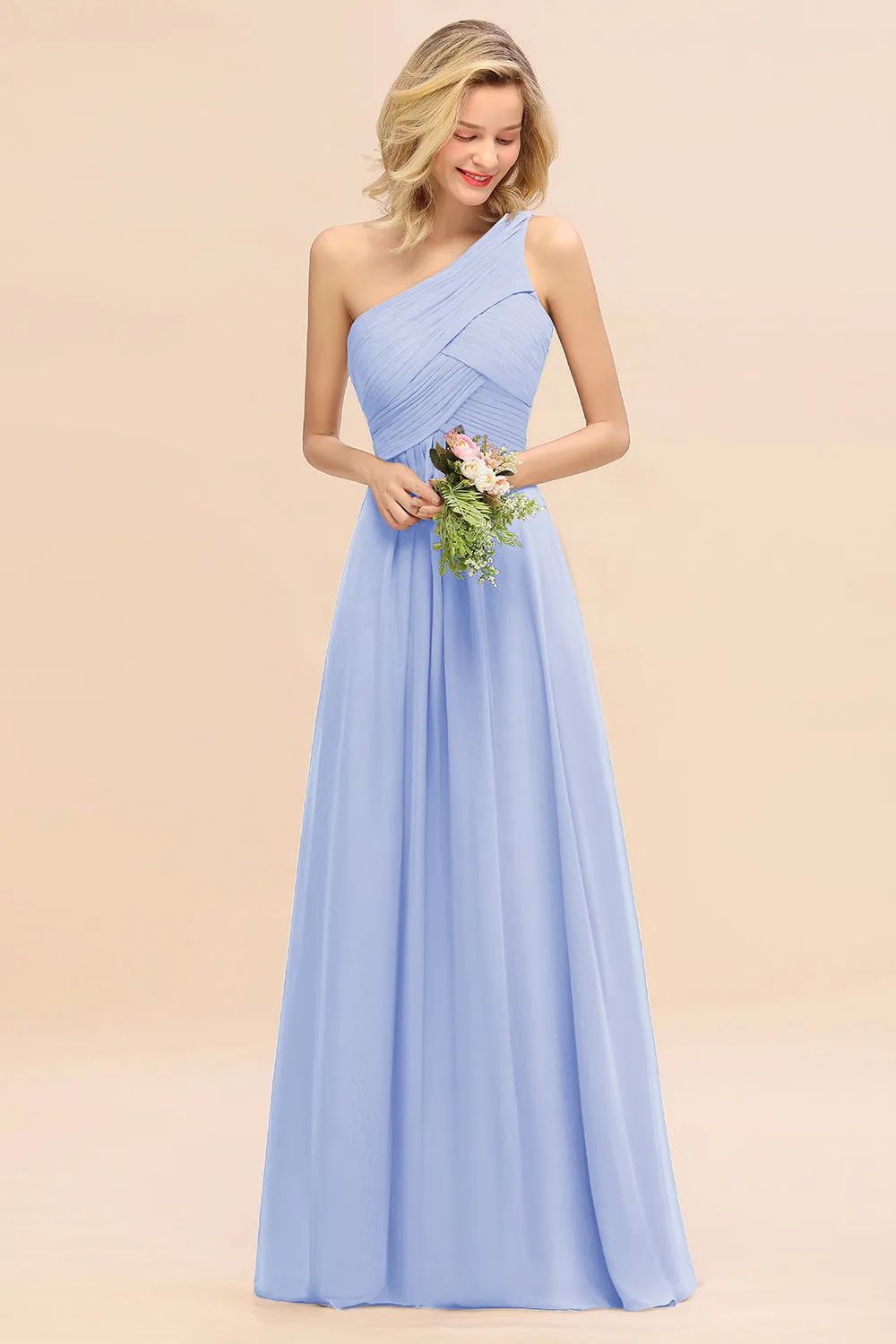Elegant Long One Shoulder Chiffon Bridesmaid Dress