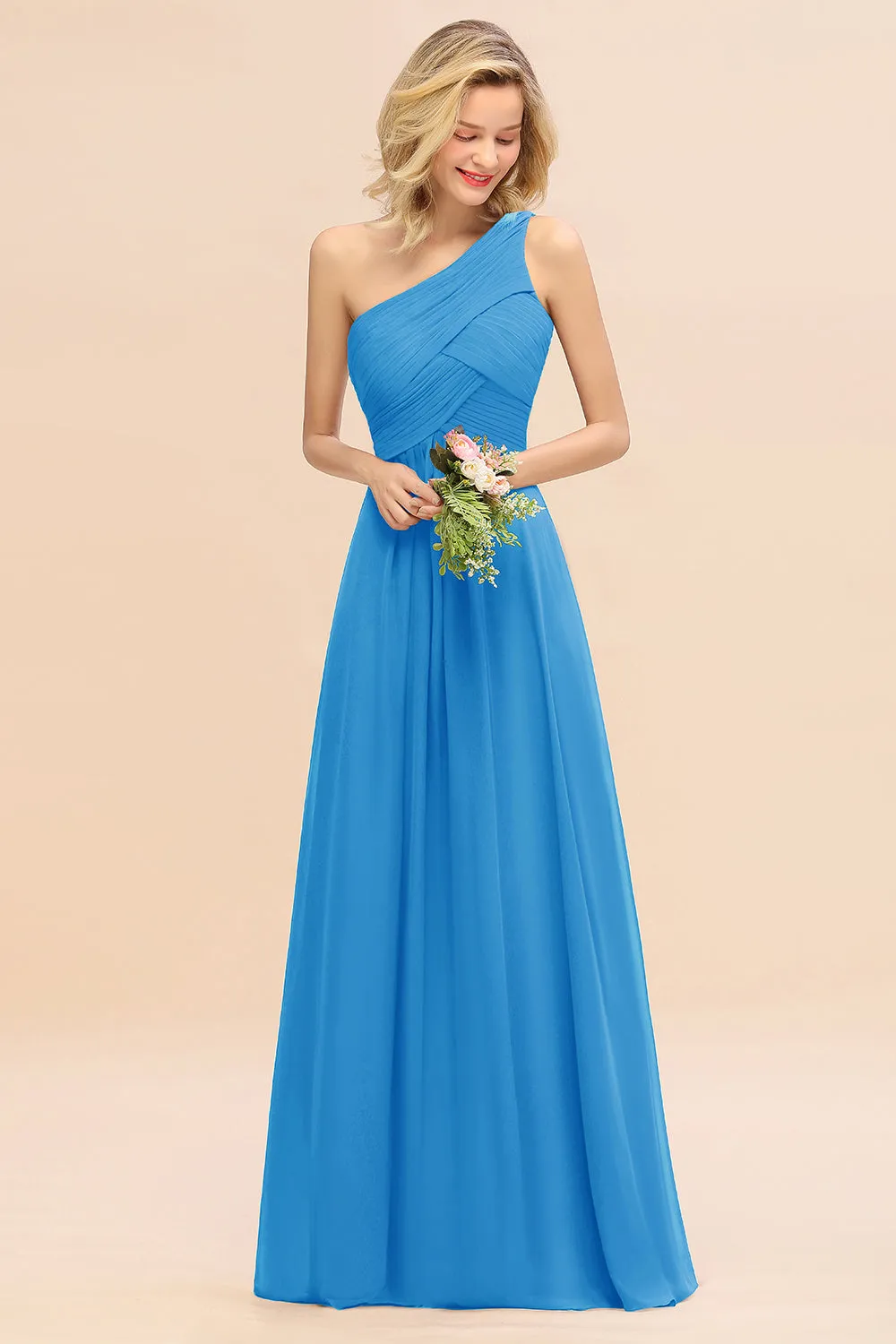 Elegant Long One Shoulder Chiffon Bridesmaid Dress