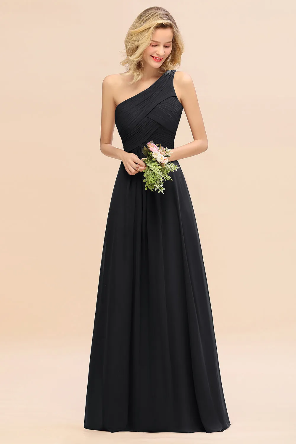 Elegant Long One Shoulder Chiffon Bridesmaid Dress