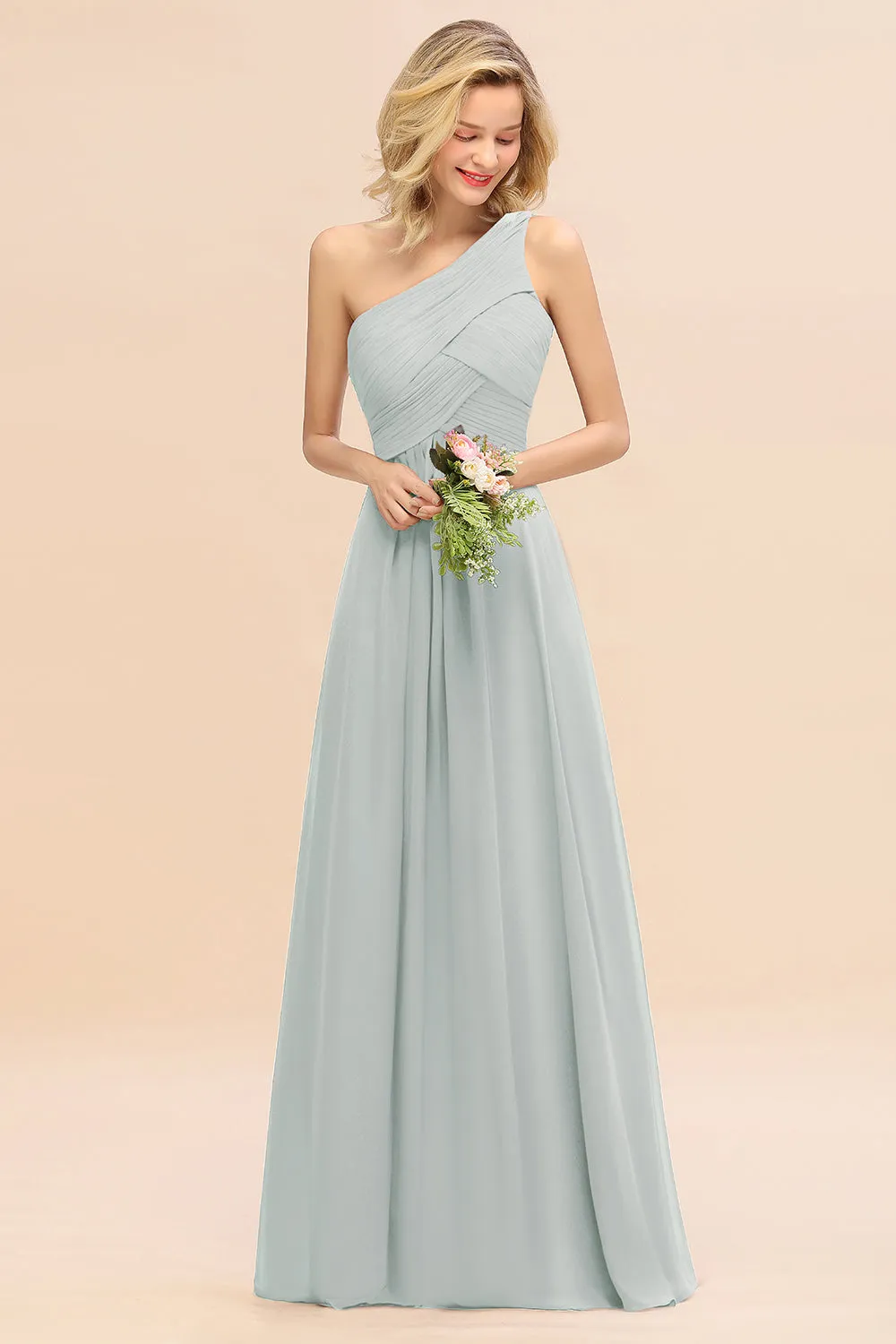 Elegant Long One Shoulder Chiffon Bridesmaid Dress
