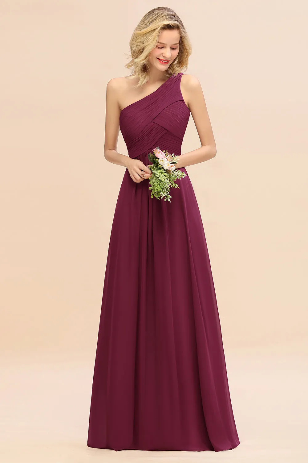 Elegant Long One Shoulder Chiffon Bridesmaid Dress