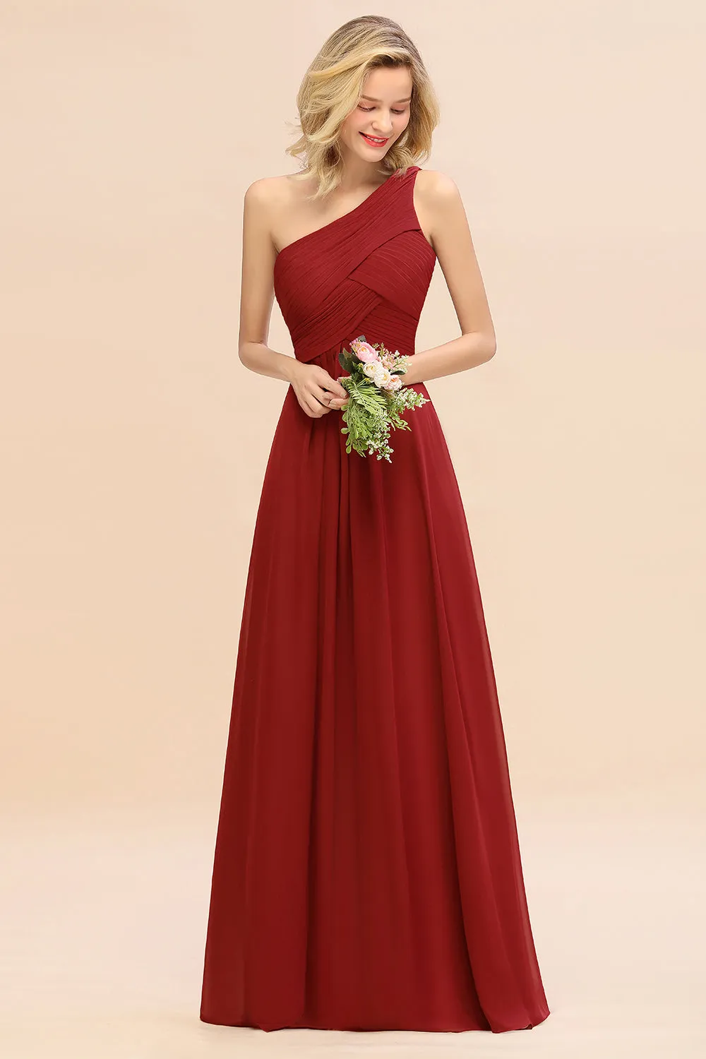 Elegant Long One Shoulder Chiffon Bridesmaid Dress