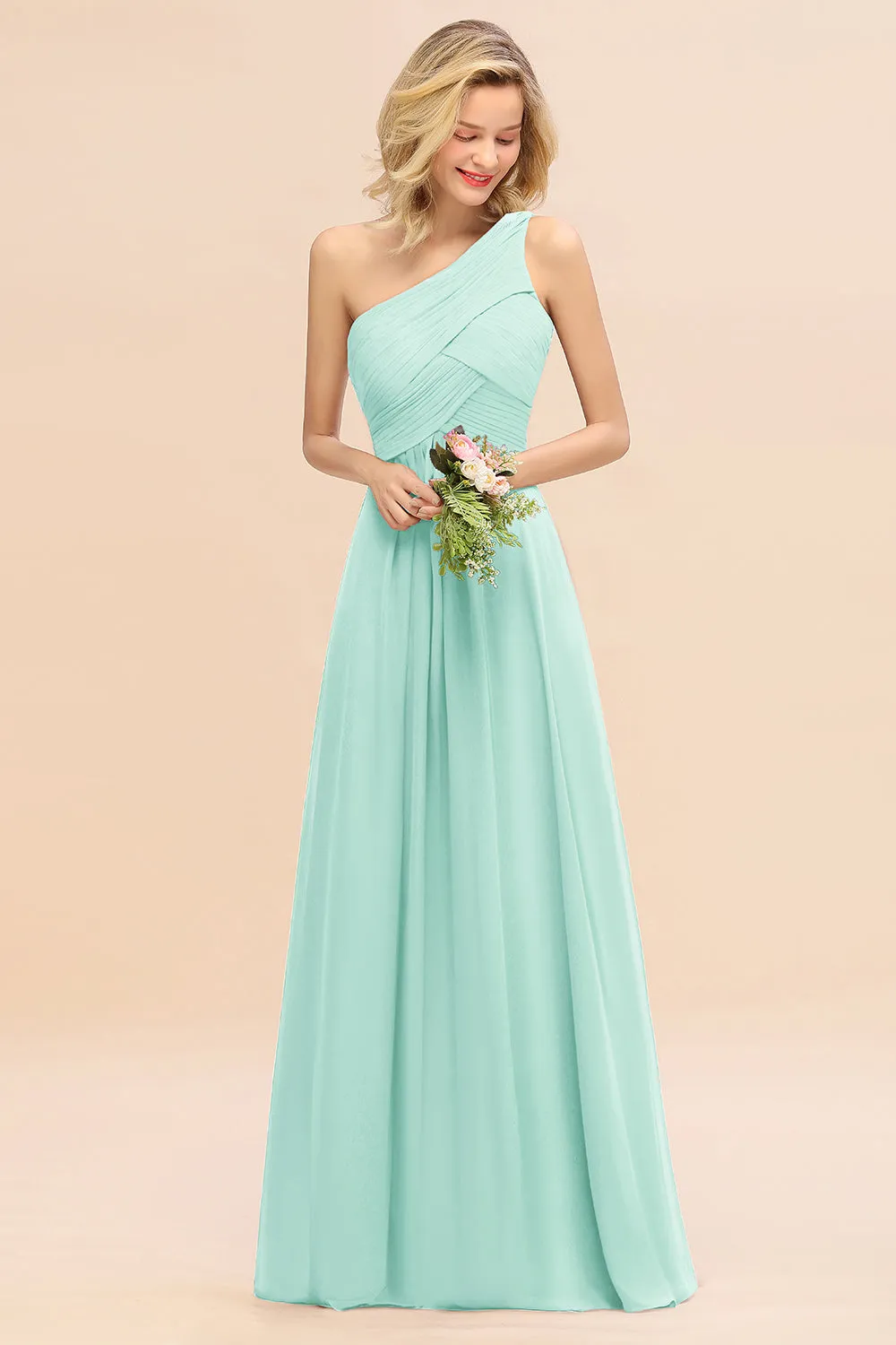 Elegant Long One Shoulder Chiffon Bridesmaid Dress