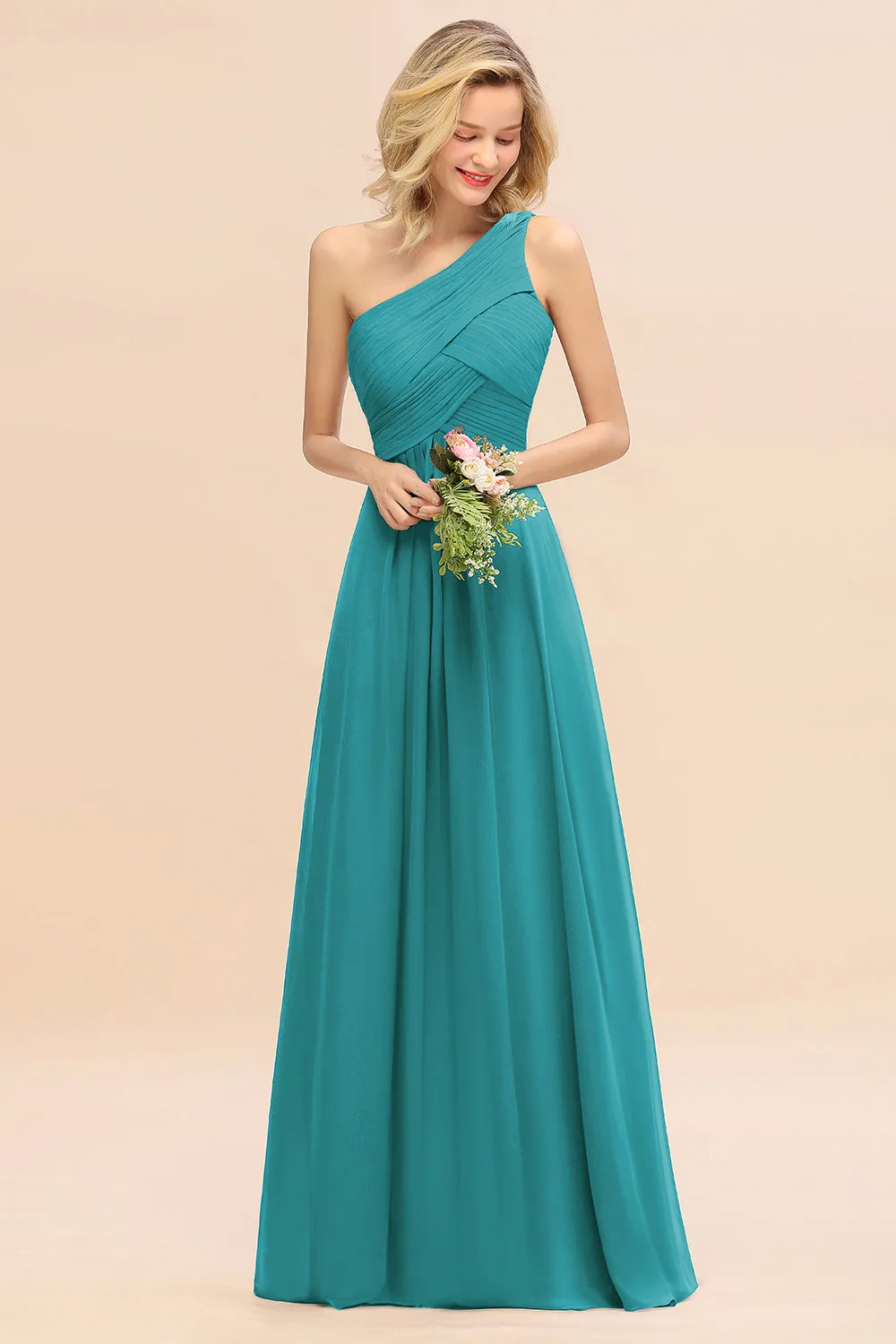 Elegant Long One Shoulder Chiffon Bridesmaid Dress
